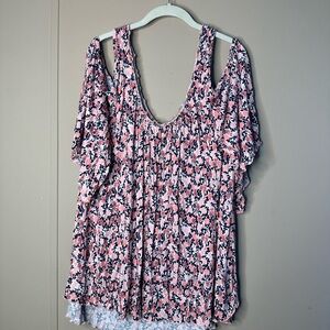 Torrid Pink and Black Floral Off the Shoulder Blouse